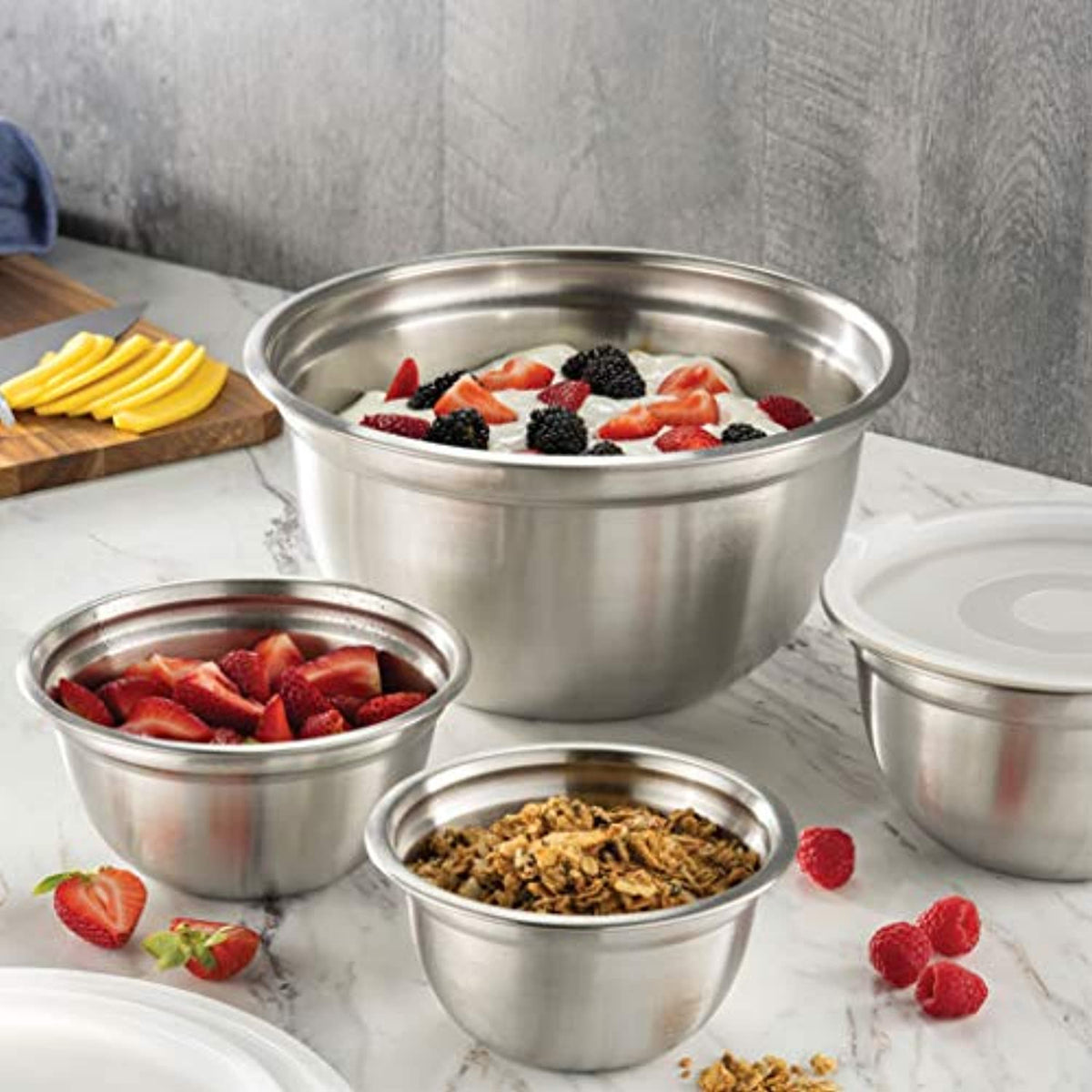 24 Pack] 5 Quart Medium Stainless Steel Mixing Bowl - Baking Bowl, Flat  Base Bowl, Preparation Bowls - Great for Baking, Kitchens, Chef's, Home use  by EcoQuality (5 qt) 