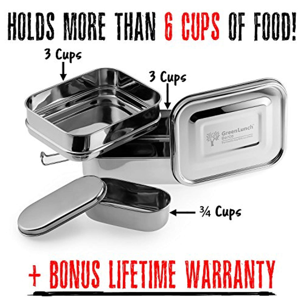  HOLIPOT Lunch Box Stainless Steel with 3 Compartments