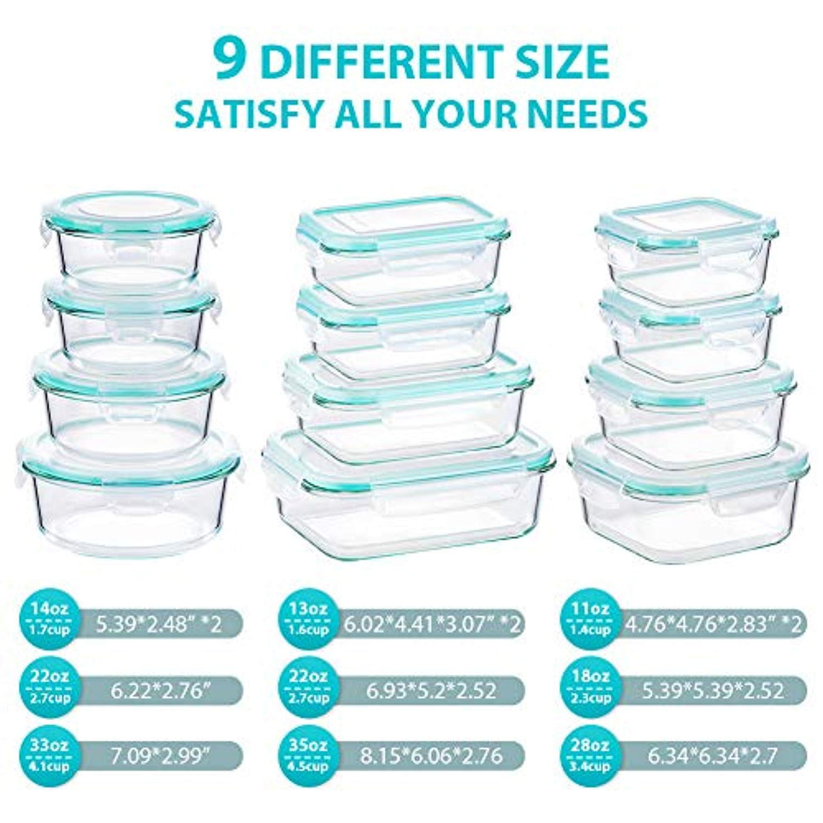 Enther 26 Pieces 13 PACK Glass Food Storage Containers Meal Prep with Lids  Airtight Bento Box for Lunch Oven/Freezer/Dishwasher/Microwave Safe  Leakproof – What A Life LLC
