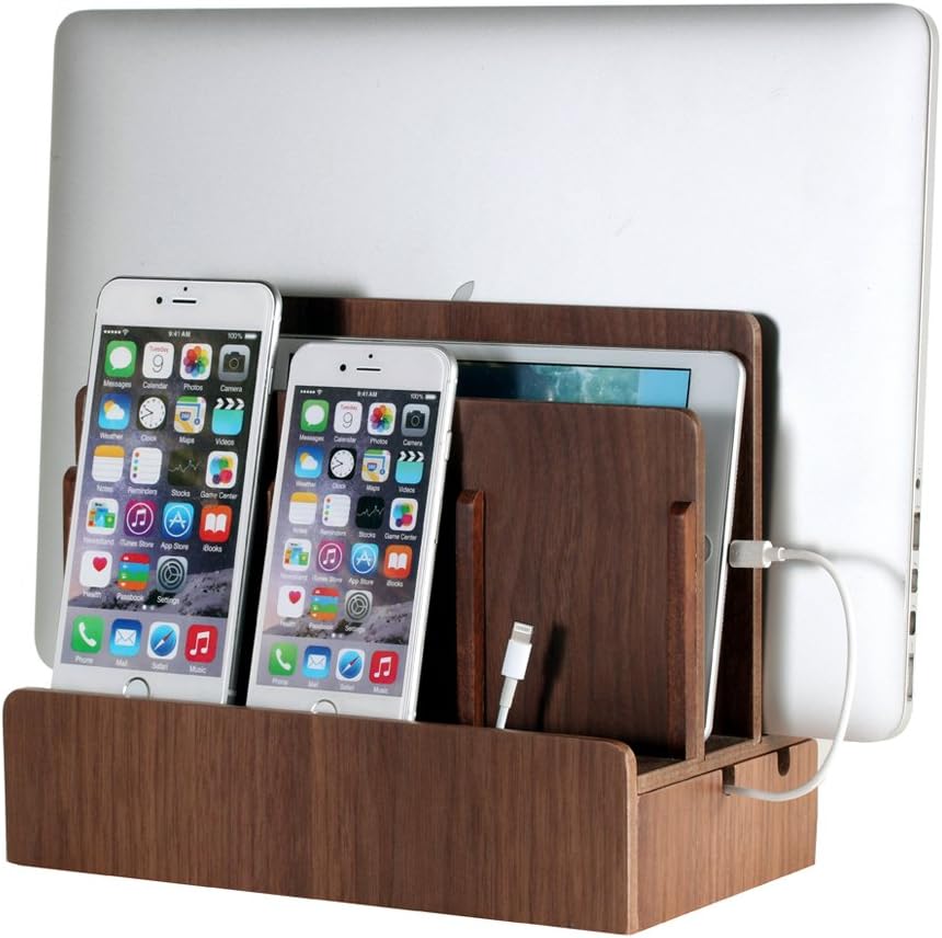 Great Useful Stuff Multi Device Charging Station and Cord Organizer, Bamboo