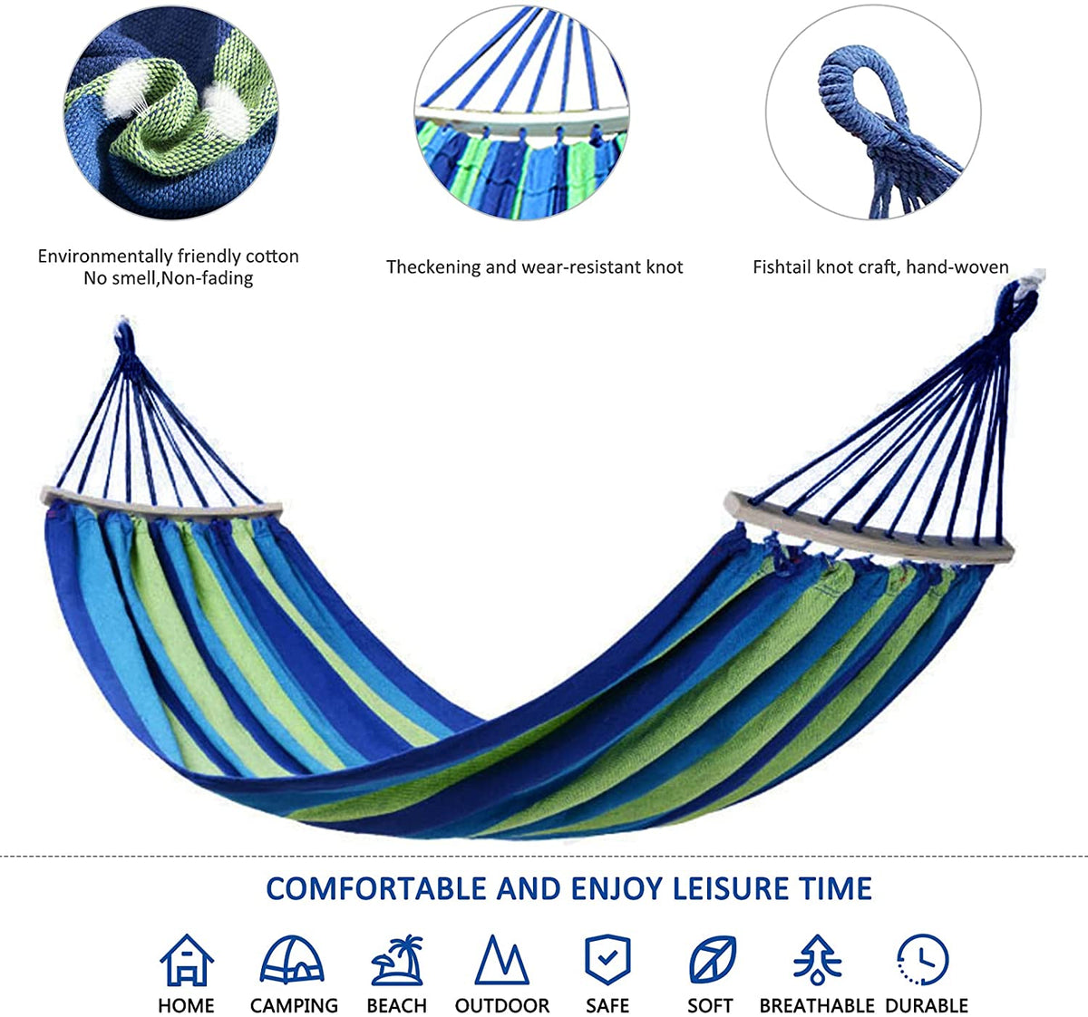 Double Hammock, 2 Person Cotton Canvas Hammock 450lbs With Carrying Bag ...