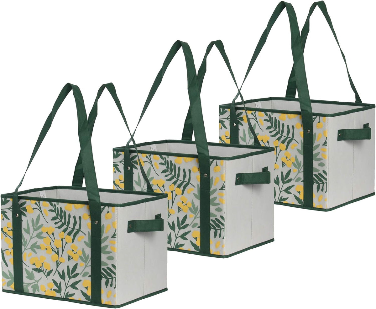 Collapsible Grocery Shopping Bags - Foldable and Heavy Duty Reusable Shopping Bags for Groceries - 100% Biodegradable - Easy to Store & Carry (3 Bags)