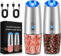 Electric Salt & Pepper Grinder Set, Adjustable Coarseness, LED, One-Hand Use, Stainless Steel 2-Pack