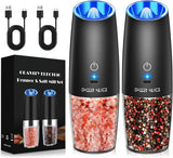 Electric Salt & Pepper Grinder Set, Adjustable Coarseness, LED, One-Hand Use, Stainless Steel 2-Pack