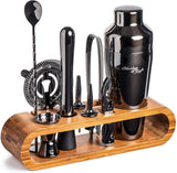 Bartender Kit: 10-Piece Bar Set Cocktail Shaker Set with Stylish Wooden Stand