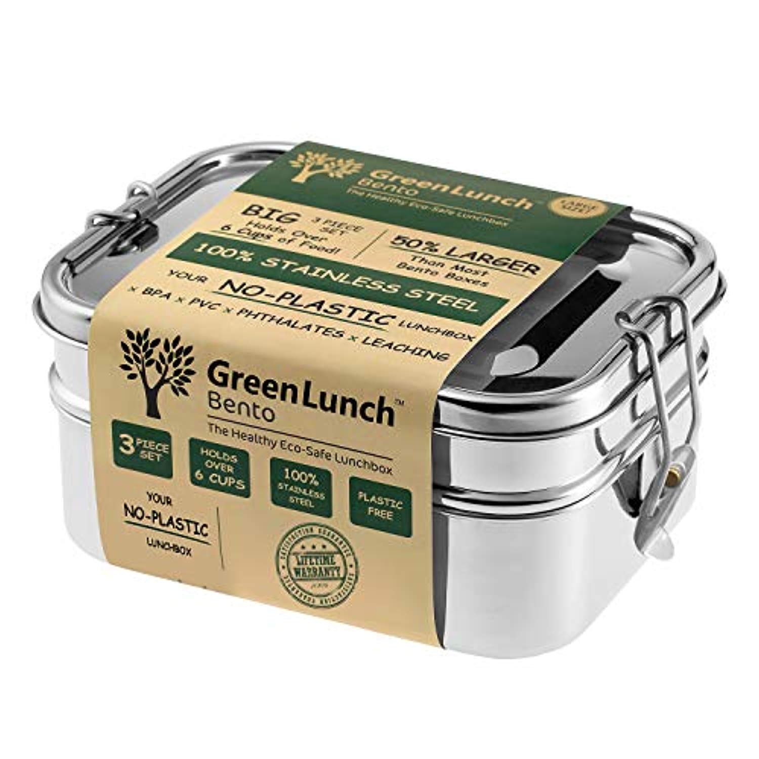 Stainless Steel Eco Lunch Box, Leak Proof, 2 Tier with 1 Mini