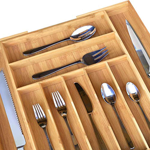 GHWIE Bamboo Drawer Dividers with Inserts, Kitchen Adjustable