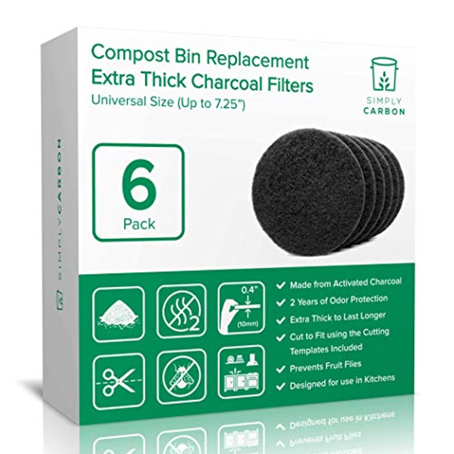 2 Compost Bin Pail Activated Charcoal Filters, 1 Round & 1 Square Black