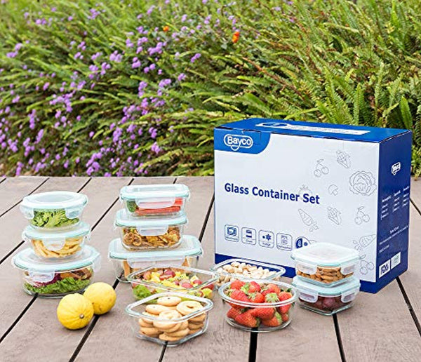  Bayco Glass Storage Containers with Lids, 9 Sets Glass Meal  Prep Containers Airtight, Glass Food Storage Containers, Glass Containers  for Food Storage with Lids - BPA-Free & Leak Proof(Blue): Home 