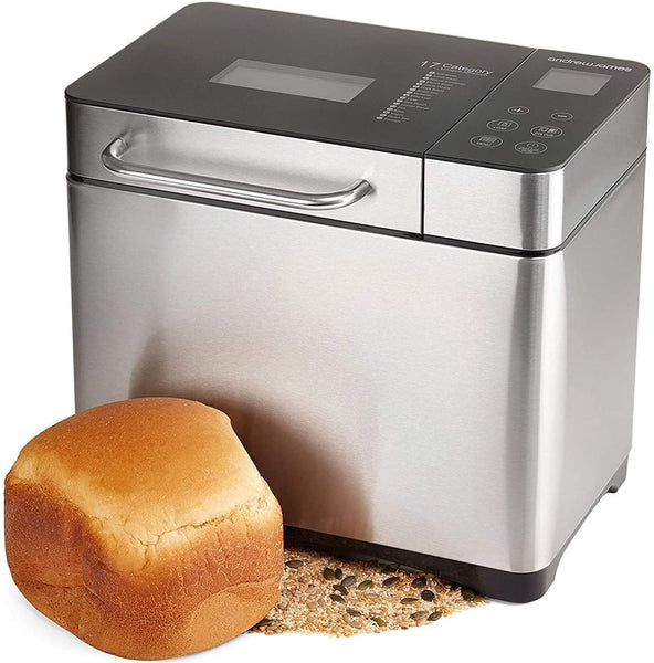 KBS 17-in-1 Bread Maker-Dual Heaters, 710W Machine Stainless Steel with  Gluten-Free, Dough Maker,Jam,Yogurt PROG, Auto Nut Dispenser,Ceramic Pan