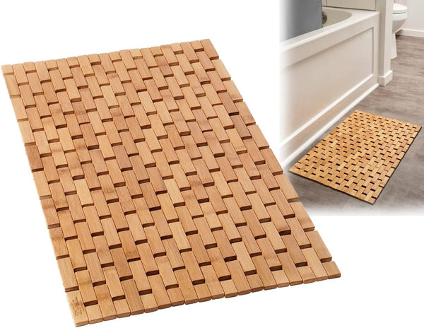 Bathroom Wood Strip Floor Doormat Bath Wood Non-Slip Mold Resistant Mat  Shower Mat Bamboo Floor