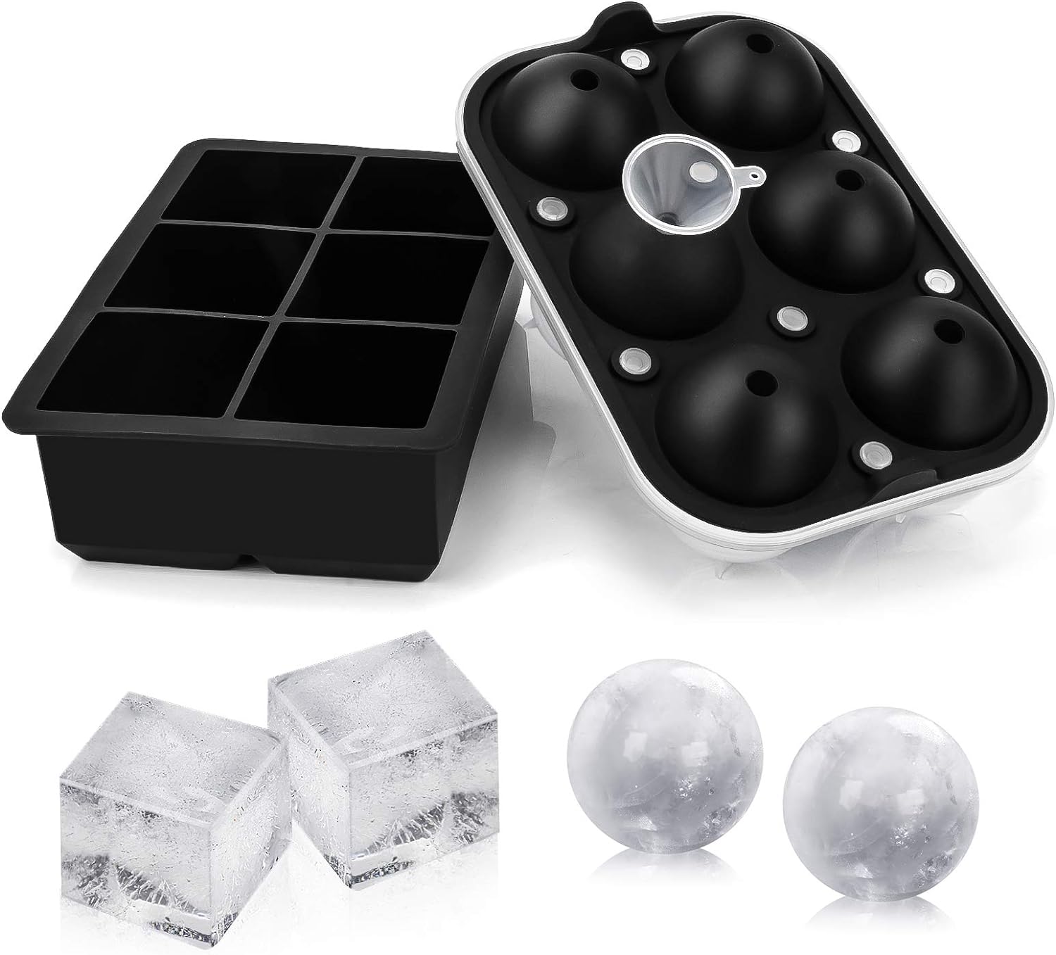Silicone Ice Cube Trays Round Ice Cube Mold Spheres Ice Ball Maker (6 Round  Ice Ball Black)