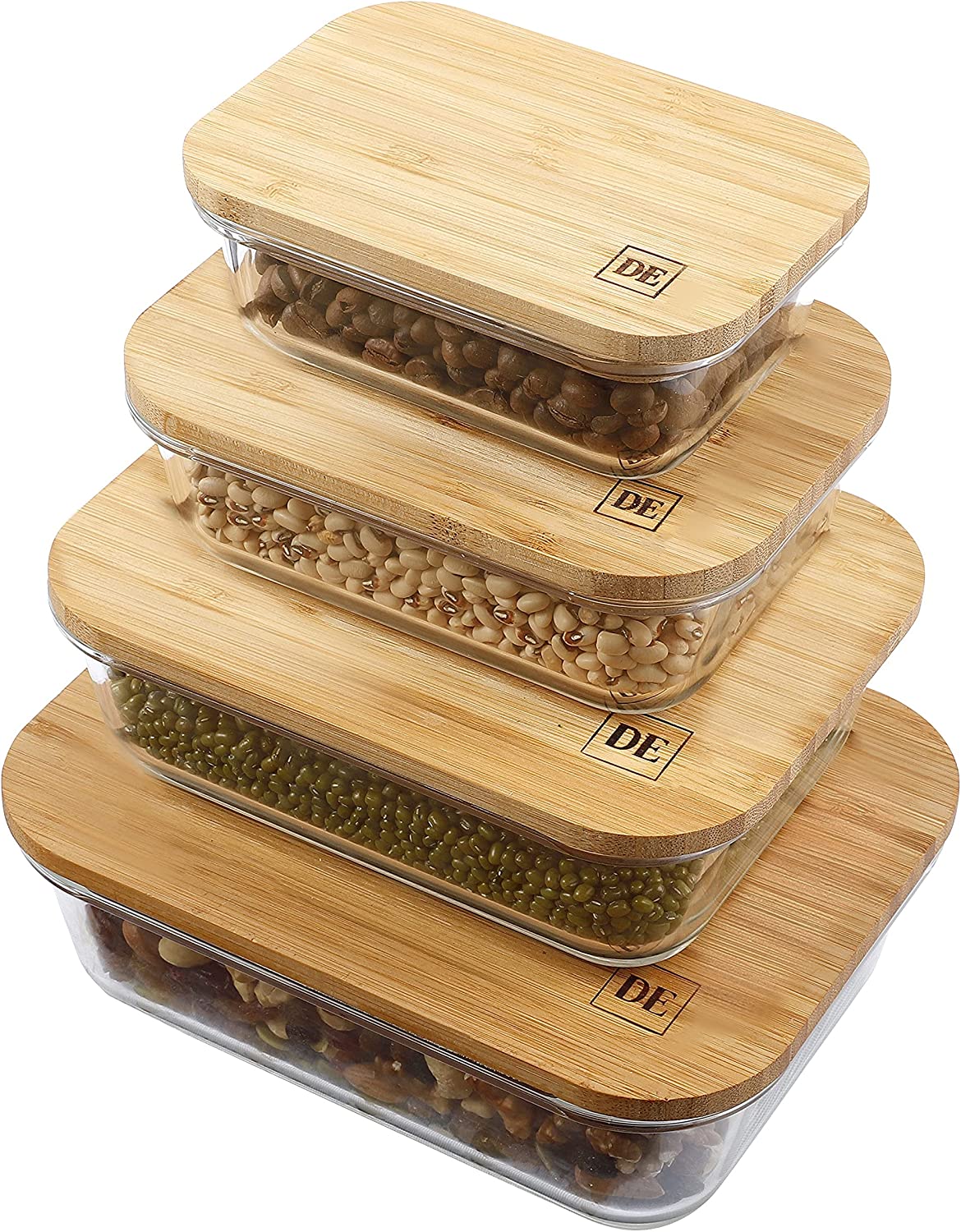 Glass Food Storage Containers with Lids (Bamboo) - 4 Piece Value Set - The  Most Ecofriendly Glass Containers for Food Storage with Lids - Airtight