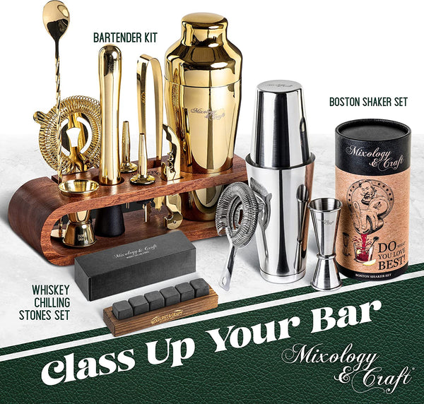 Bartender Kit: 10-Piece Bar Set Cocktail Shaker Set with Stylish Wooden  Stand