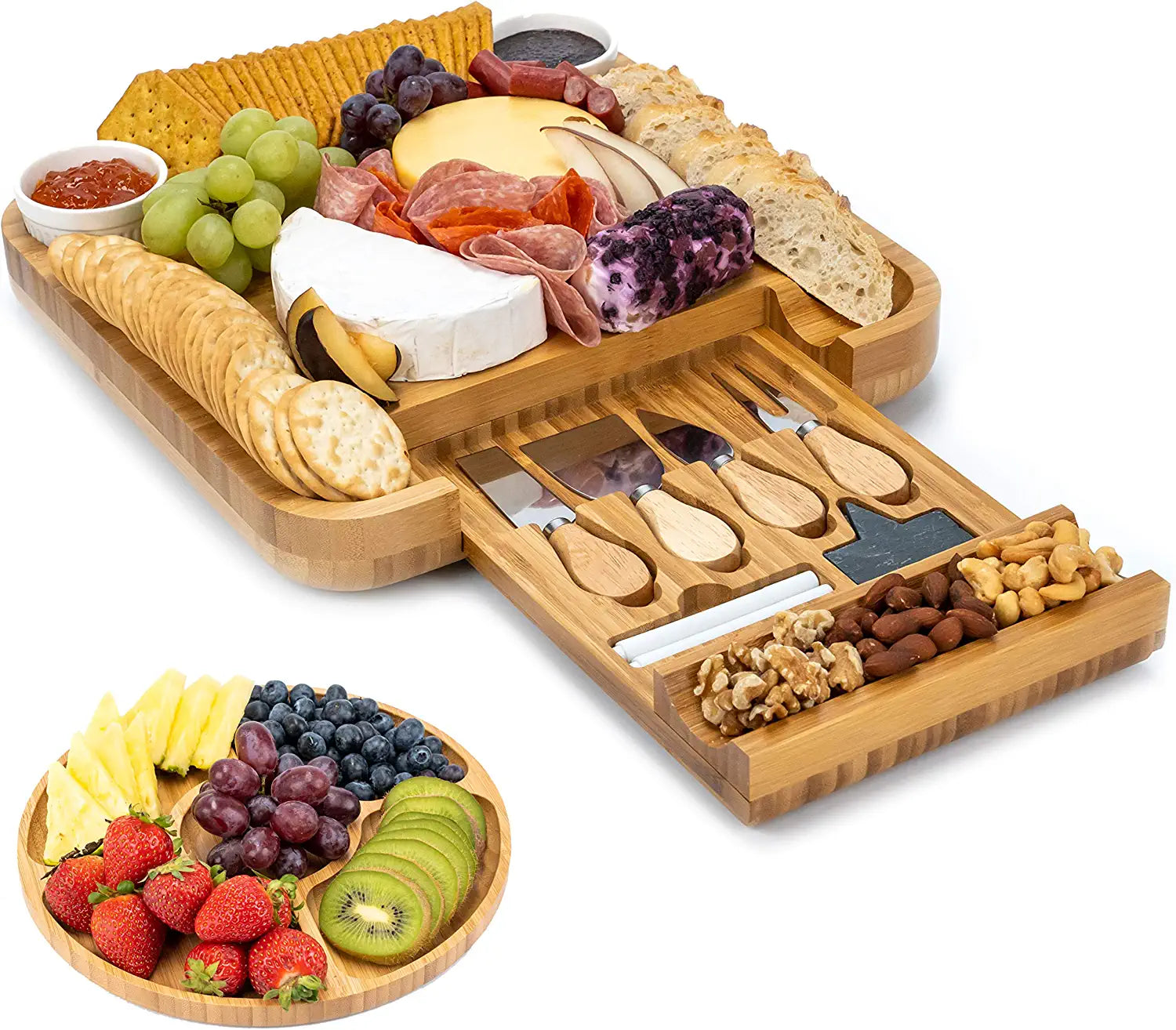 AIDEA Wood Cutting Board Cheese Board with Handle Set of 2 - Wood  Charcuterie Platter Serving Tray for Cheese, Crackers, Meat And Wine- Great  for Birthday, Housewarming & Wedding Gifts 