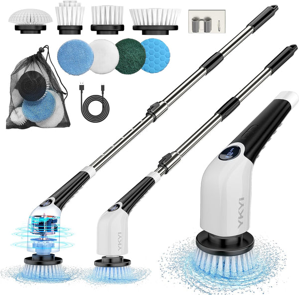Electric Spin Scrubber, Cordless Power Scrubber Electric Cleaning Brush for  Bathroom Shower Scrubber with Long Handle and 3 Replaceable Heads for