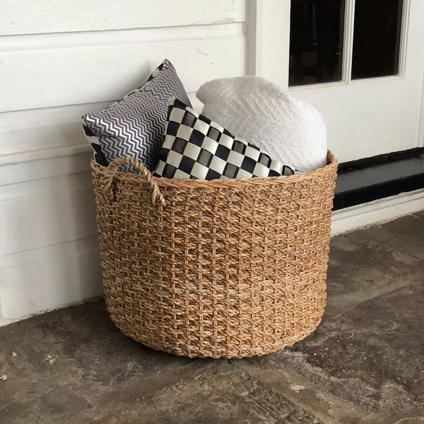 Round Wicker Blanket Storage Basket With Handles, Woven, Eco-Friendly, Rattan, Artisan Made